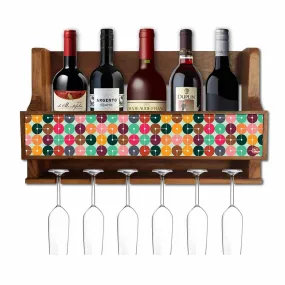 Nutcase Wall Mount Wine Holder Rack Wooden Mini Bar-Circles Retro