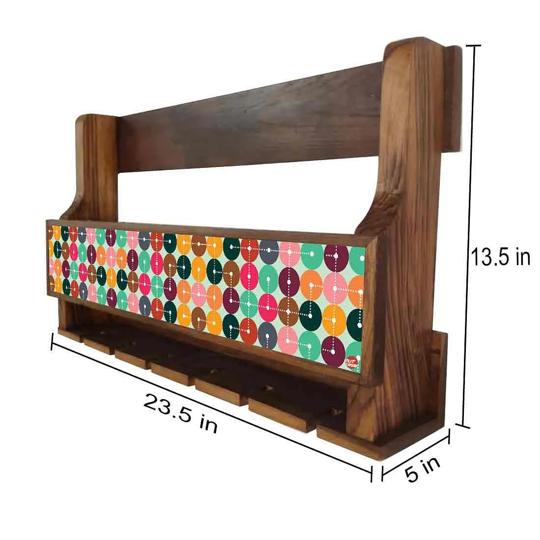 Nutcase Wall Mount Wine Holder Rack Wooden Mini Bar-Circles Retro