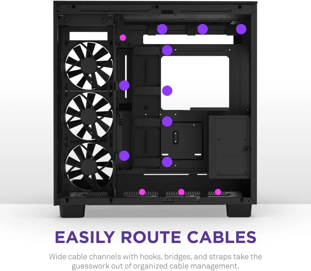 NZXT H9 Flow Black Dual Chamber ATX Gaming PC Case Mid Tower, Tempered Glass, High Airflow