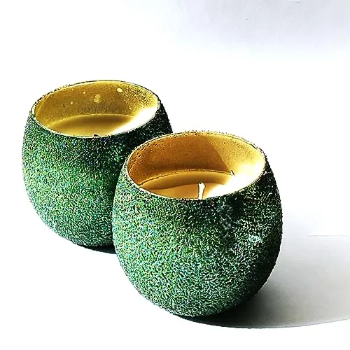 Oceann Gloww Cavernous Green Round Dewdrop Scented Glass Candle I Set of 2 I 34 Hrs I