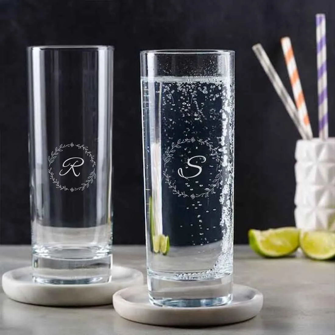 Personalized Mojito Glassware Engraved with Initial - Alcohol Glasses