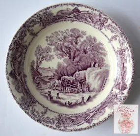 Purple Transferware Pastoral Davenport Candy Dish Bowl Harvest Loading Hay Farm & Horse Scene