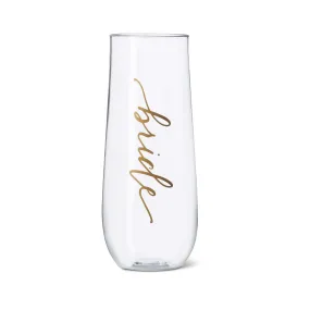 "Bride" Durable Plastic Stemless Champagne Glass