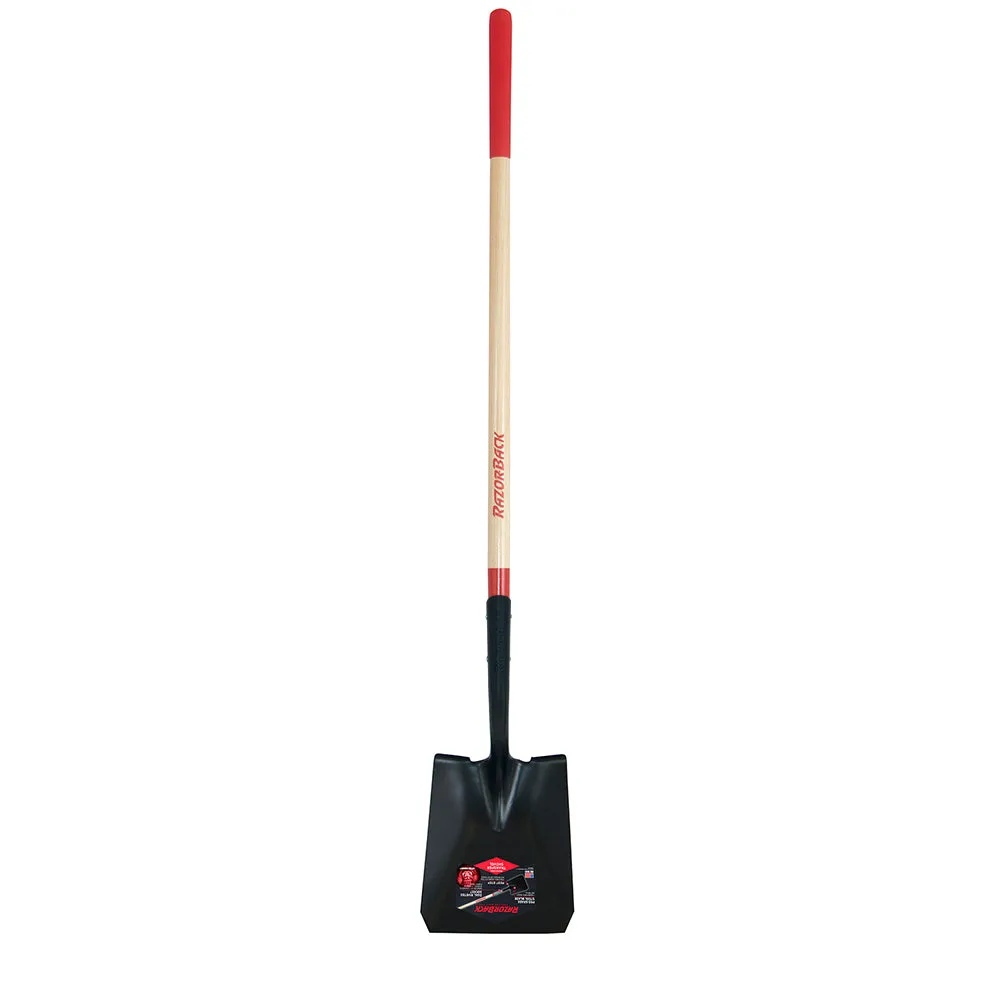 Razor-Back 59" Square Point Shovel with Tab Socket and Forward Turned Step Wood Handle and Cushion Grip