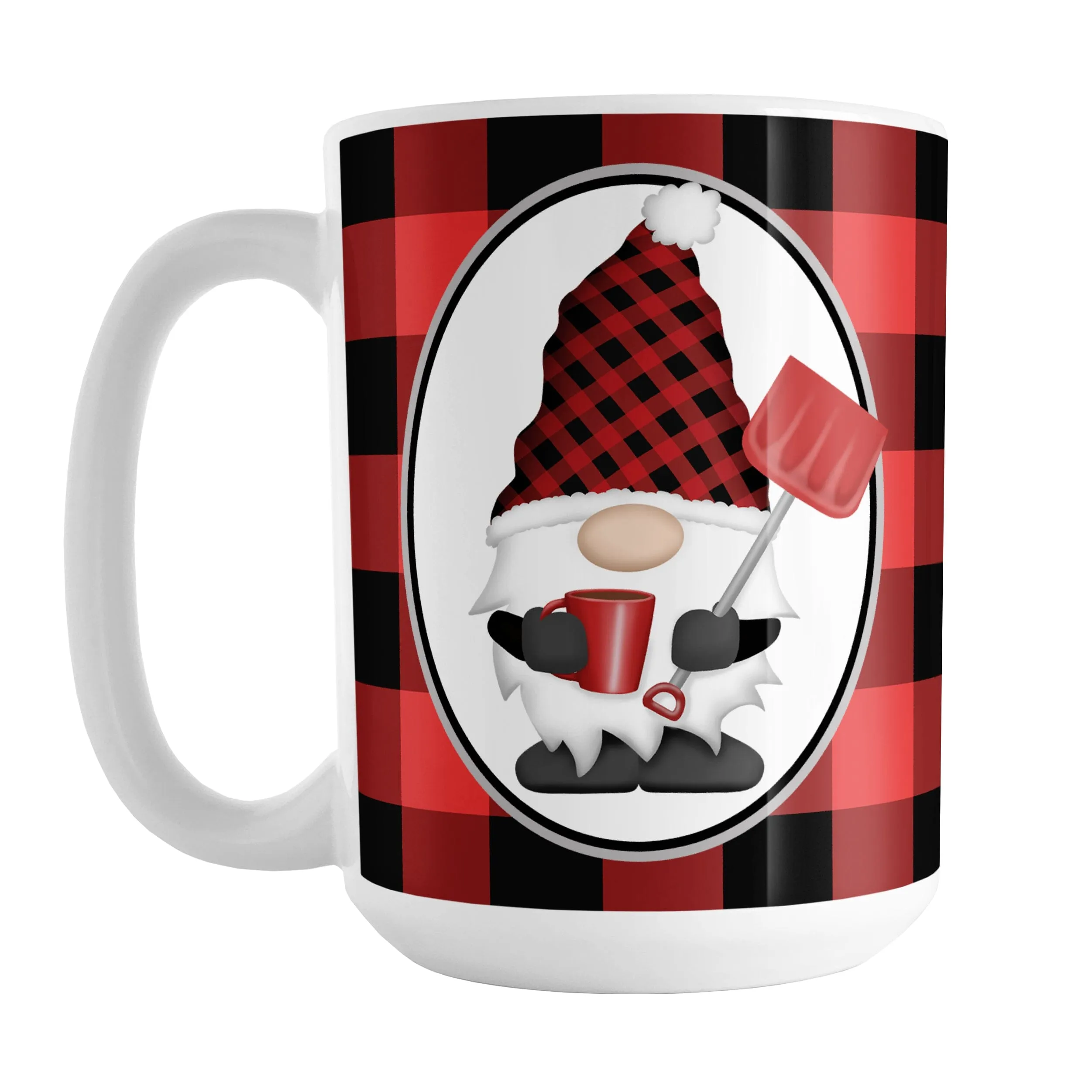 Red Gnome Buffalo Plaid Mug