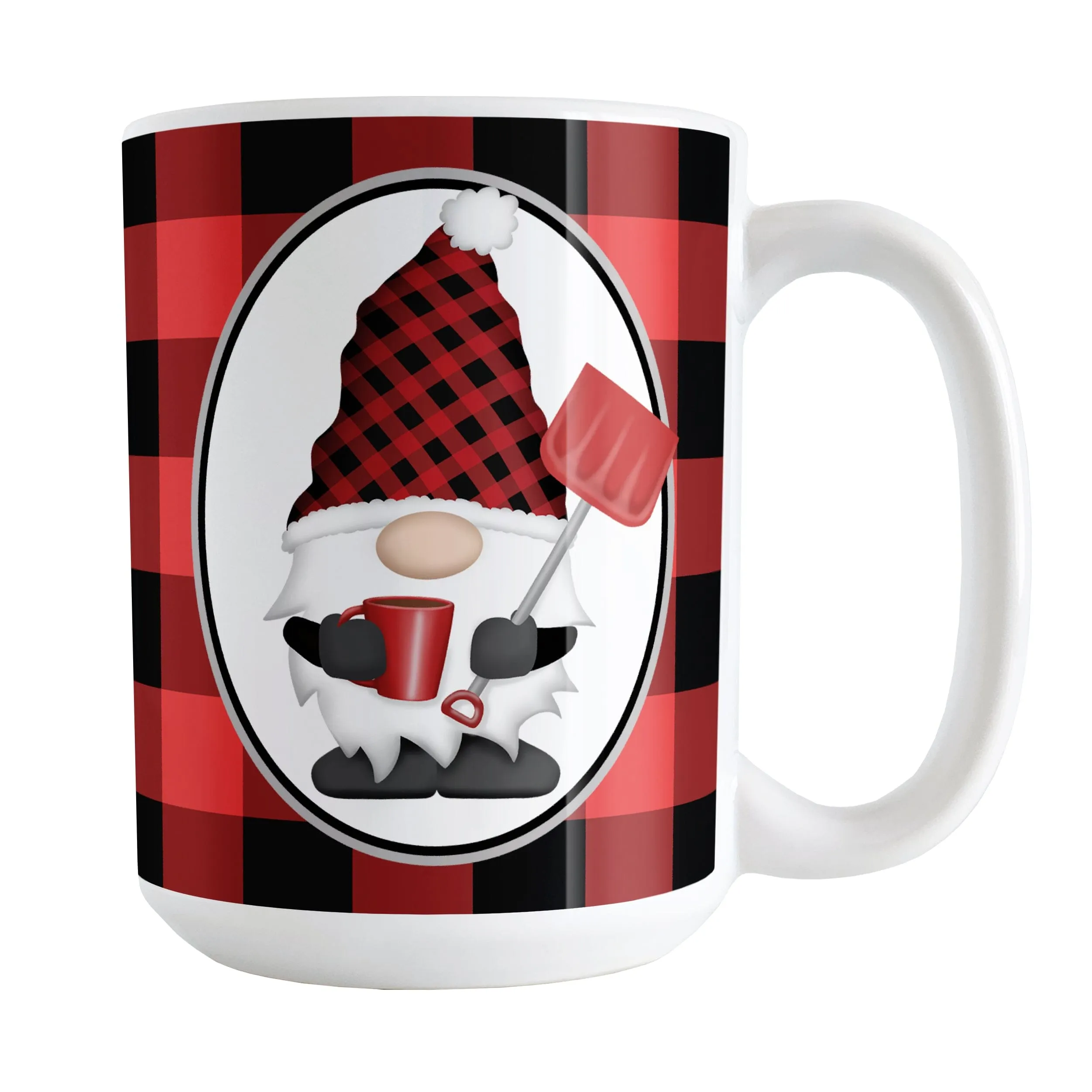 Red Gnome Buffalo Plaid Mug