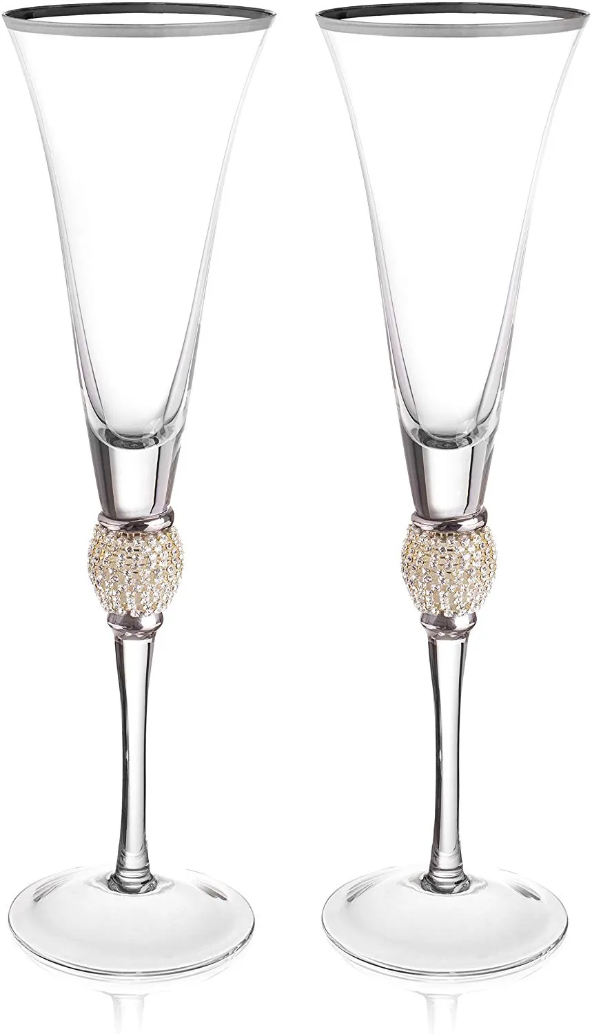 Set of 2 Wine Glasses - Rhinestone"DIAMOND" Studded With Silver Rim