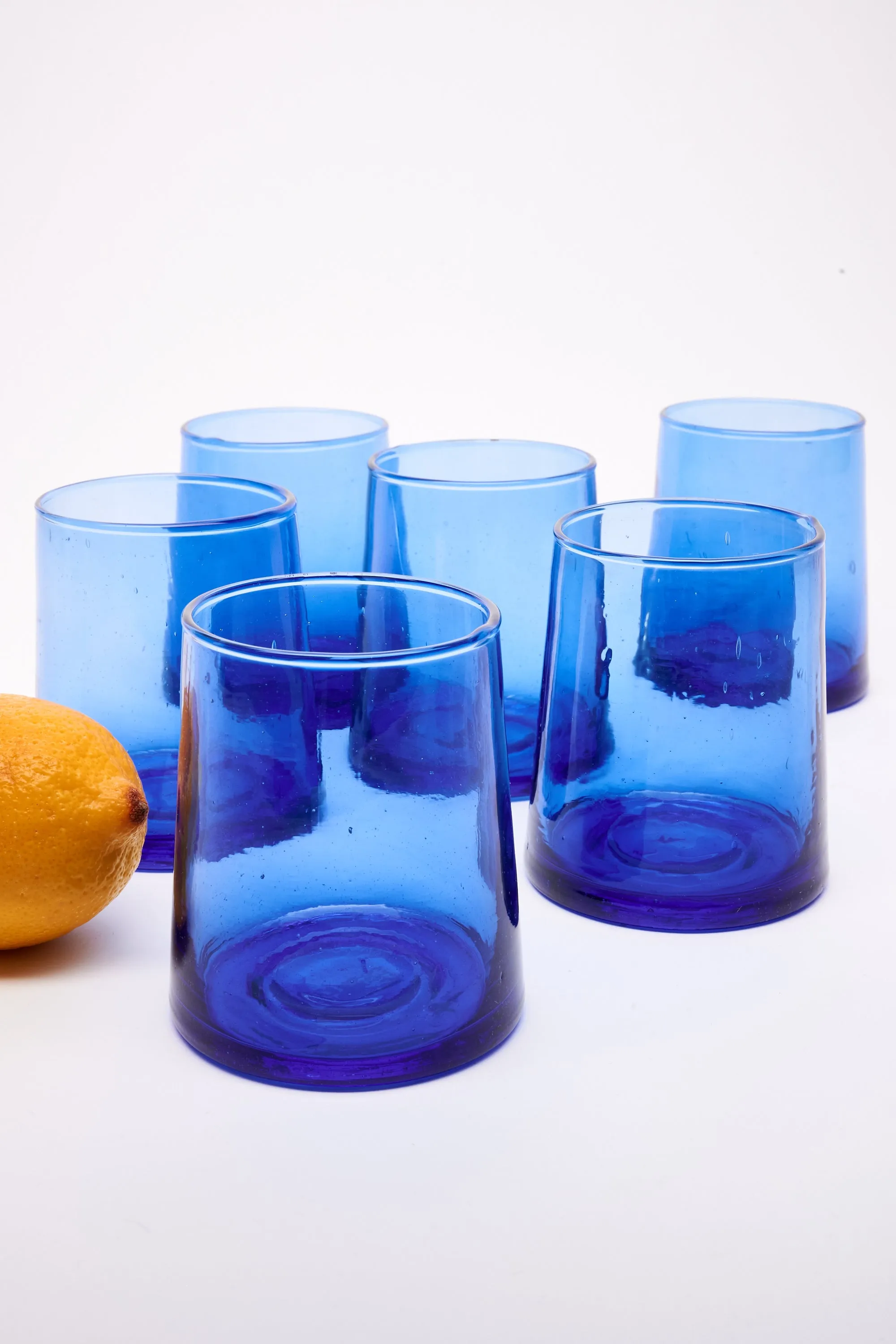 Short Cone Moroccan Drinking Glasses in Cobalt, SET OF 6