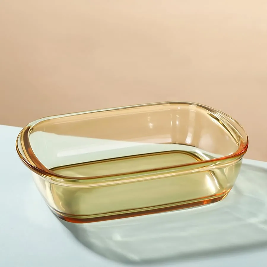 The Better Home Zeno (1L) Borosilicate Glass Baking Tray For Microwave Oven | Baking Dish | Baking Pan | Bake & Serve Dish | Bakeware | Glass Bowl For Microwave | Dishwasher Safe (Amber)