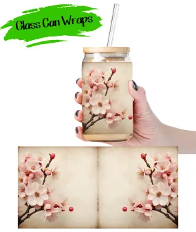 Vintage Cherry Blossom Wrap for 16/20 oz Cups - UV DTF or Sublimation (SHIPS IN 3-7 BUS DAYS)