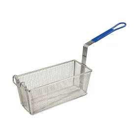 Winco FB-20 13" x 5" Nickel Plated Fry Basket with Plastic Blue Handle