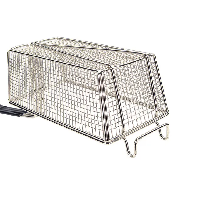 Winco FB-25 12" x 6.5" Nickel Plated Fry Basket with Plastic Red Handle