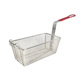 Winco FB-25 Nickel Plated Rectangular Fry Basket with Red Handle 12-7/8 x 6-1/2 inches | Denson CFE