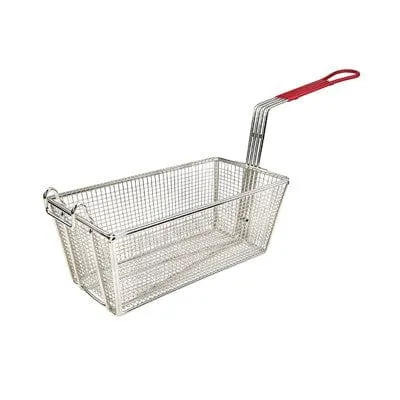 Winco FB-25 Nickel Plated Rectangular Fry Basket with Red Handle 12-7/8 x 6-1/2 inches | Denson CFE