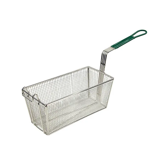 Winco FB-30 13" x 6.5" Nickel Plated Fry Basket with Plastic Green Handle