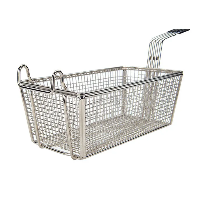 Winco FB-35 13" x 9.5" Nickel Plated Fry Basket with Plastic Grey Handle