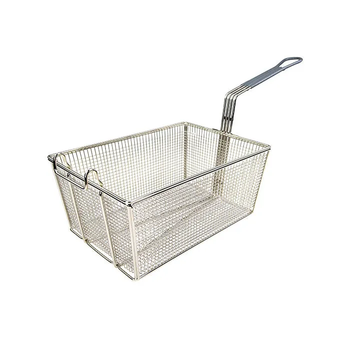 Winco FB-35 13" x 9.5" Nickel Plated Fry Basket with Plastic Grey Handle