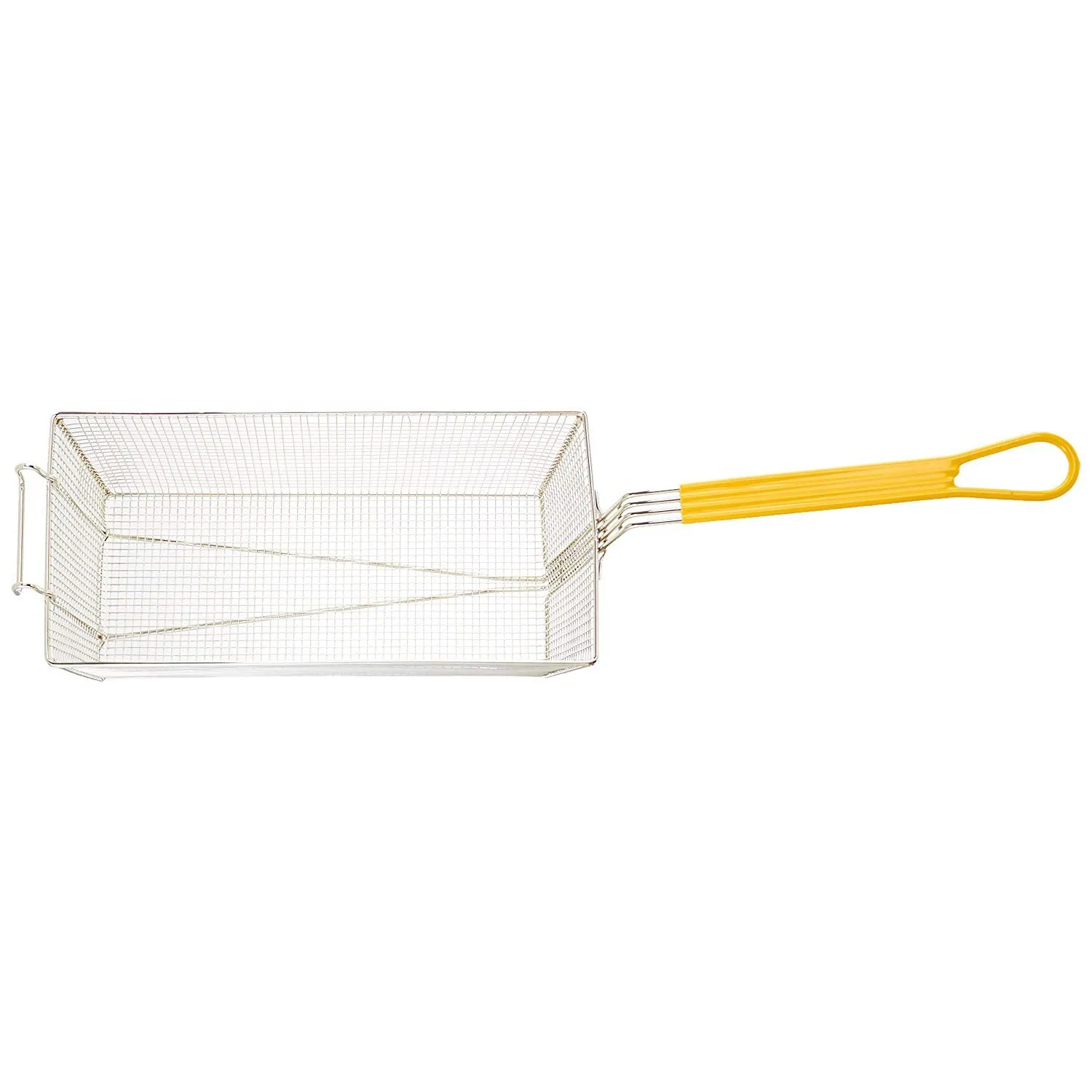 Winco FB-40 17" x 8" Nickel Plated Fry Basket with Plastic Yellow Handle