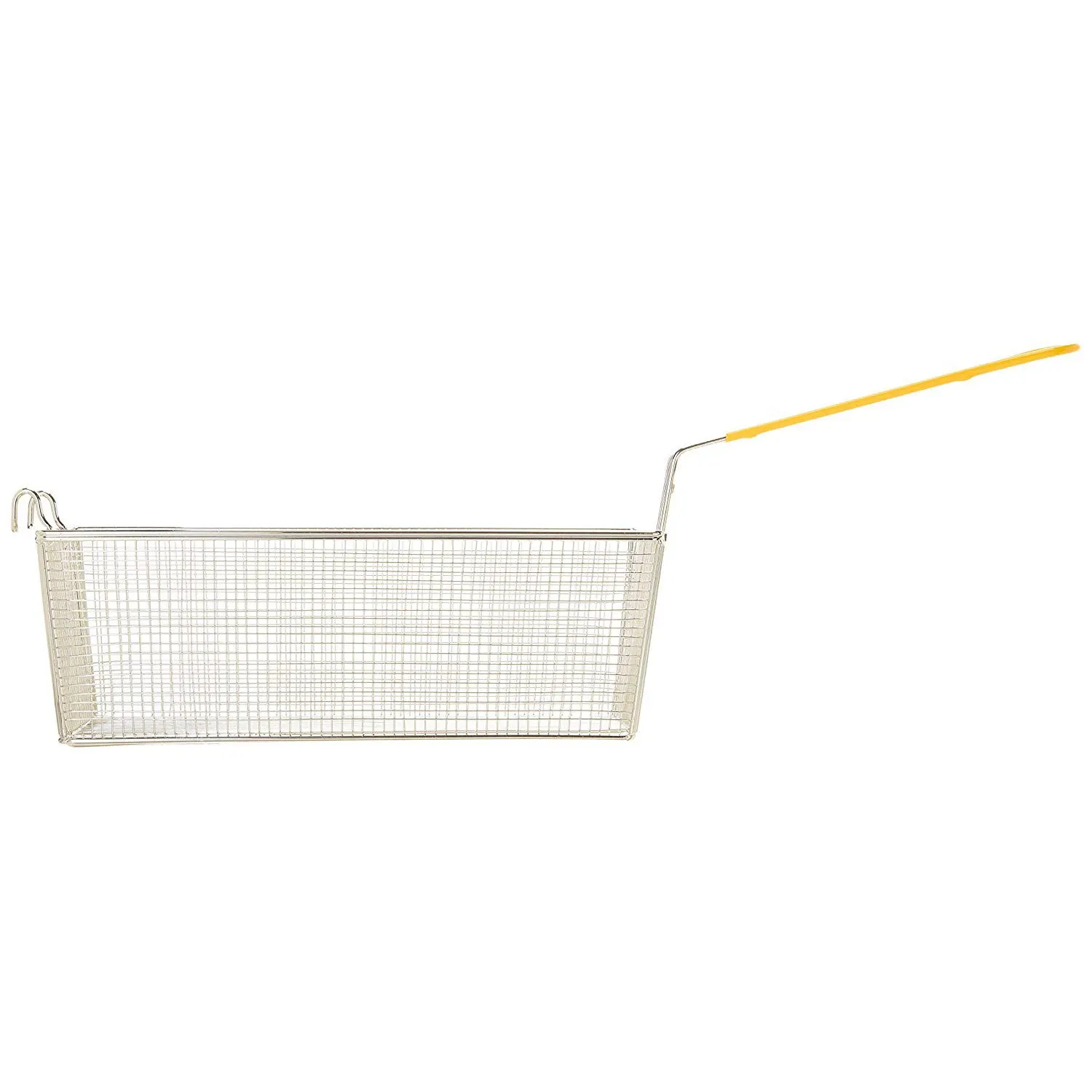 Winco FB-40 17" x 8" Nickel Plated Fry Basket with Plastic Yellow Handle