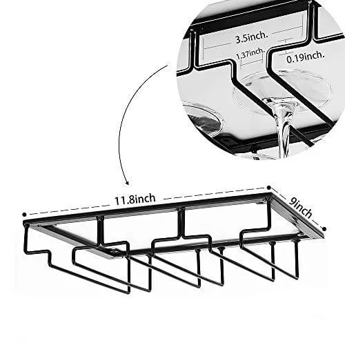 Wine Glass Rack - Under Cabinet Stemware Wine Glass Holder Glasses Storage Hanger Metal Organizer for Bar Kitchen Black