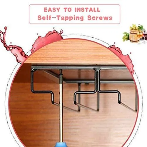 Wine Glass Rack - Under Cabinet Stemware Wine Glass Holder Glasses Storage Hanger Metal Organizer for Bar Kitchen Black