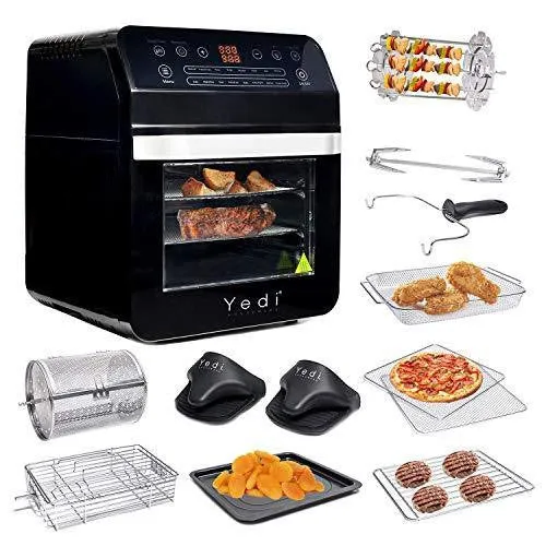 Yedi Total Package Air Fryer Oven XL, 12.7 Quart, Deluxe Accessory Kit, Recipes, BPA-Free, Auto Shutoff, Black