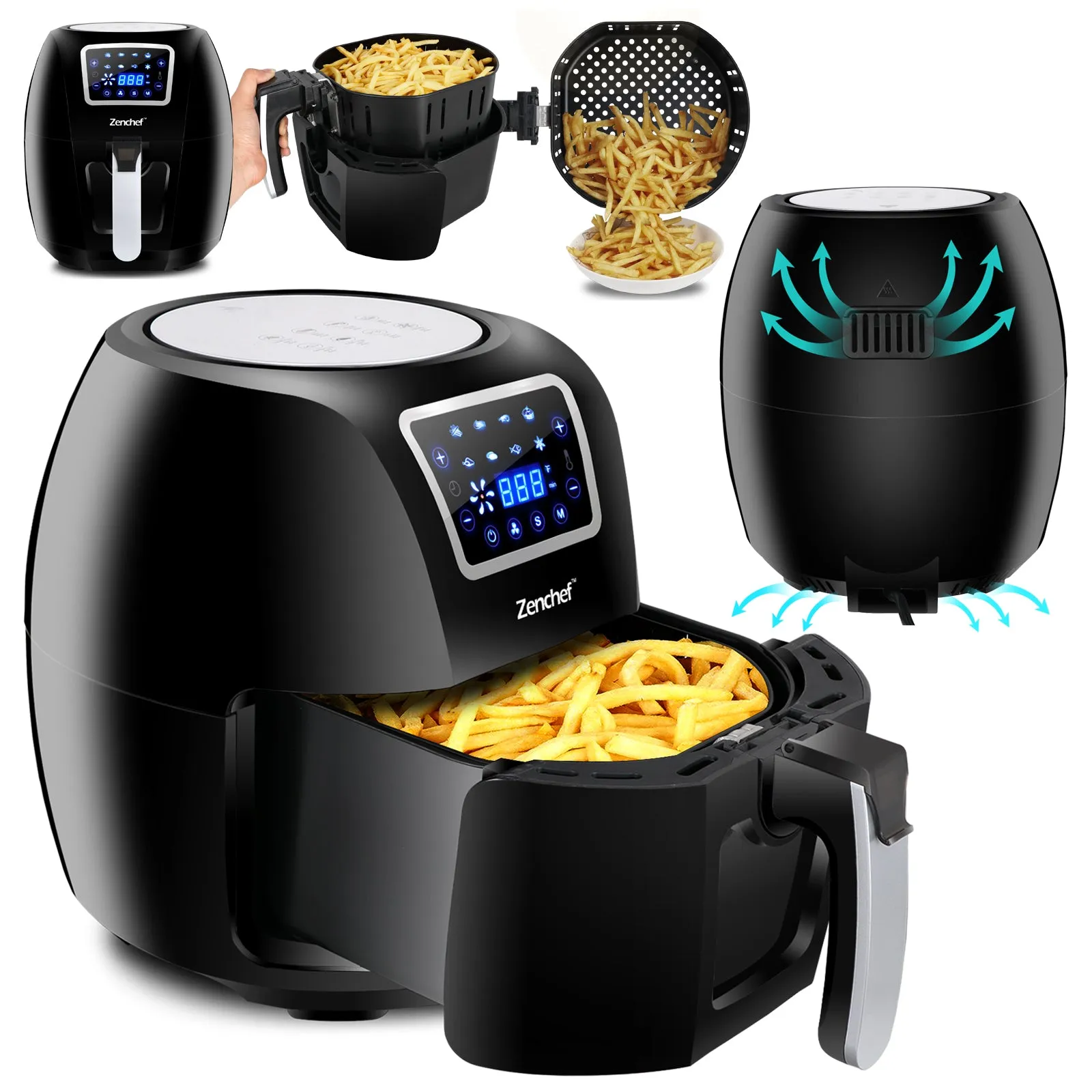 ZENY™Electric Air Fryer 1800W 5.8QT Cooking Tool For Healthy Oil Free Cooking w/Dishwasher Safe Parts  (#06)