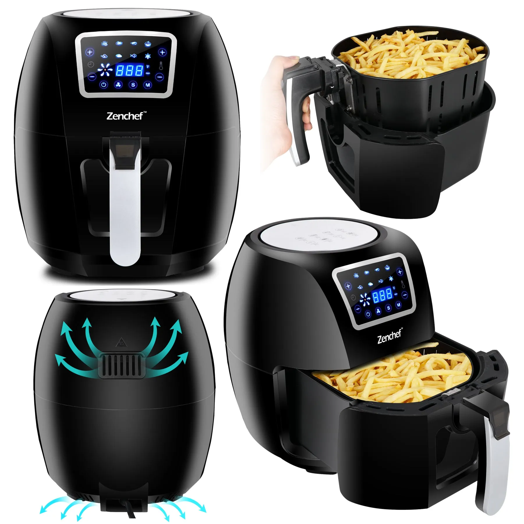 ZENY™Electric Air Fryer 1800W 5.8QT Cooking Tool For Healthy Oil Free Cooking w/Dishwasher Safe Parts  (#06)